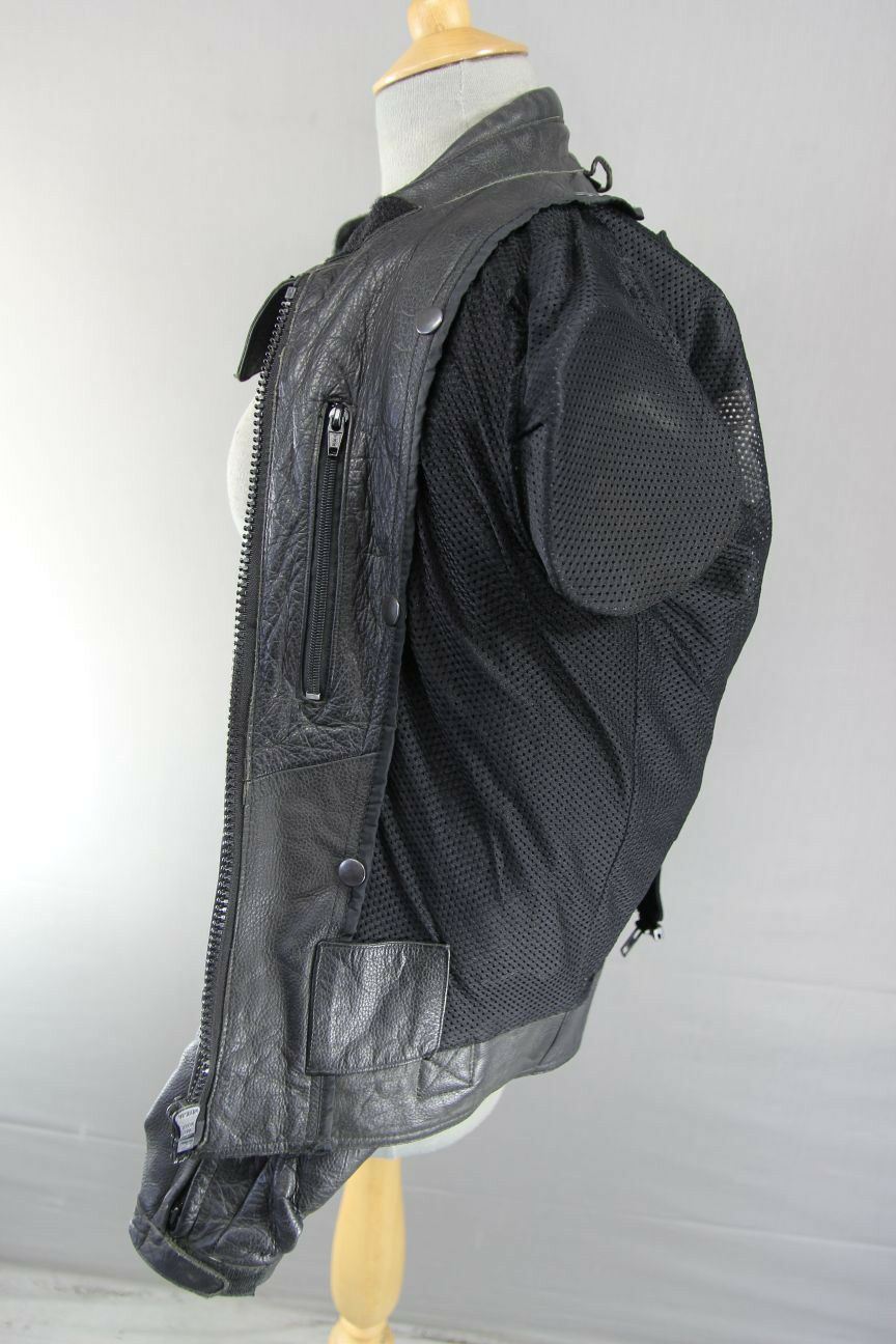 RIOSSI BLACK COWHIDE LEATHER BIKER JACKET + SHOULDER & ELBOW CE ARMOUR: SIZE 14