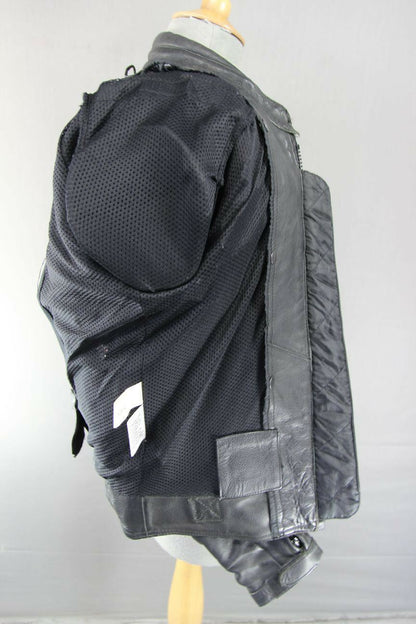 RIOSSI BLACK COWHIDE LEATHER BIKER JACKET + SHOULDER & ELBOW CE ARMOUR: SIZE 14