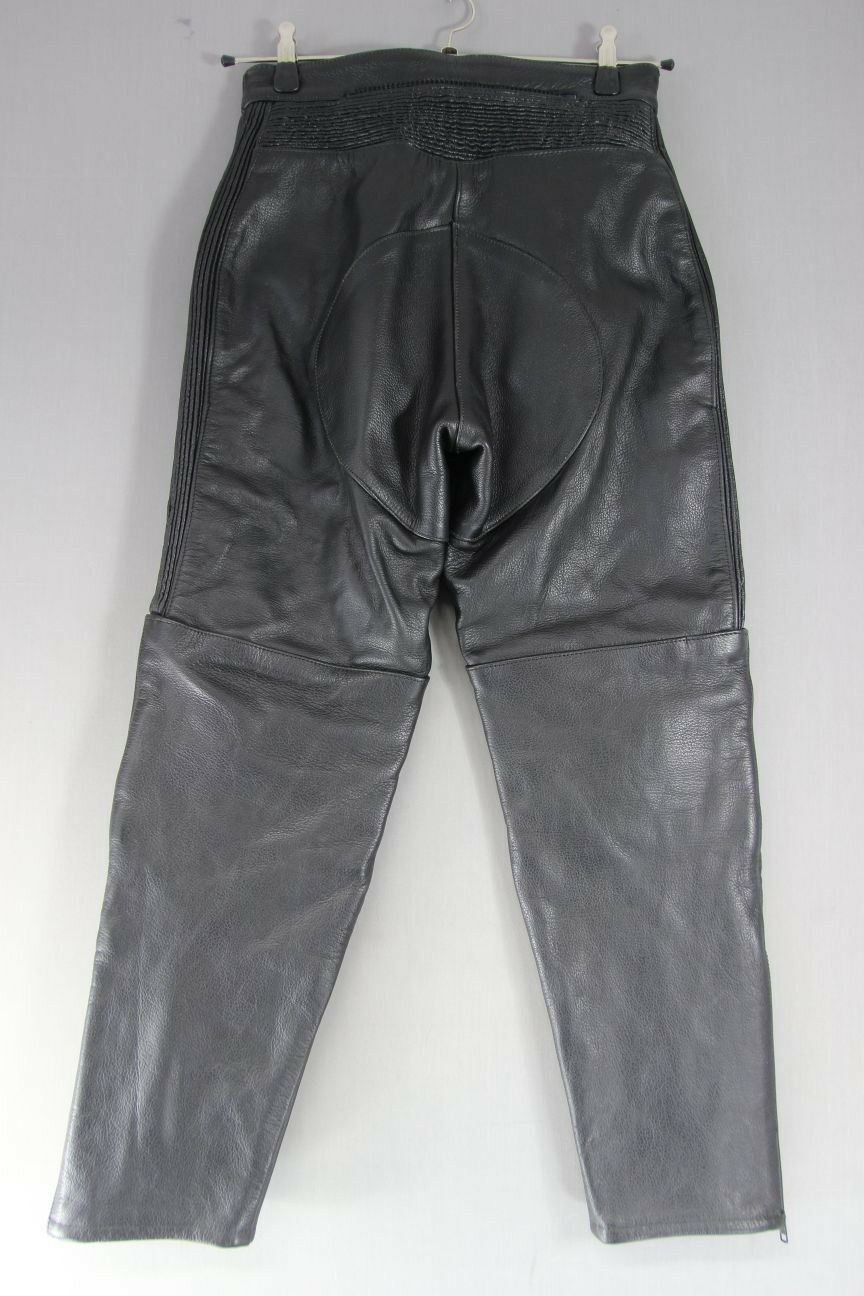 JUST BIKERS BLACK LEATHER TROUSERS SIZE 14: WAIST 28 INCHES/INSIDE LEG 27 INCHES