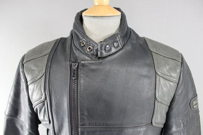 CLASSIC VINTAGE 1980's DARK & LIGHT GREY MQP LEATHER BIKER JACKET 38 INCH