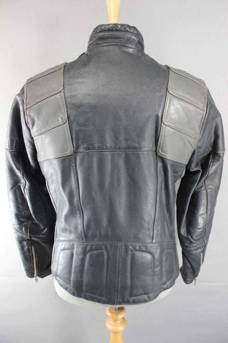CLASSIC VINTAGE 1980's DARK & LIGHT GREY MQP LEATHER BIKER JACKET 38 INCH