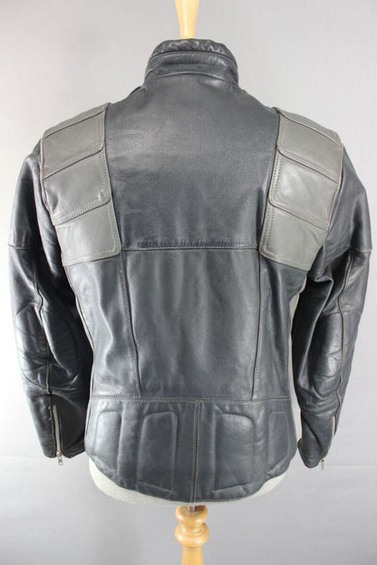 CLASSIC VINTAGE 1980's DARK & LIGHT GREY MQP LEATHER BIKER JACKET 38 INCH