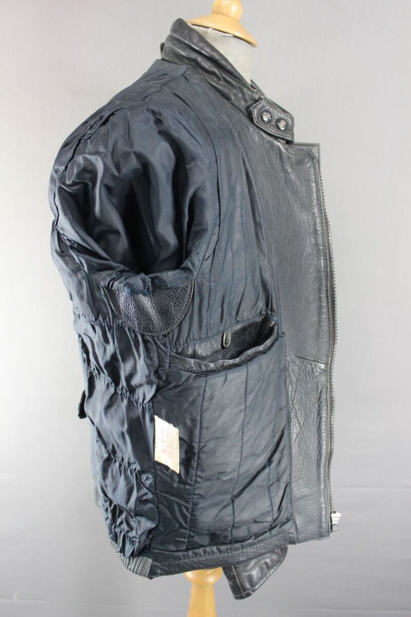 CLASSIC VINTAGE 1980's DARK & LIGHT GREY MQP LEATHER BIKER JACKET 38 INCH