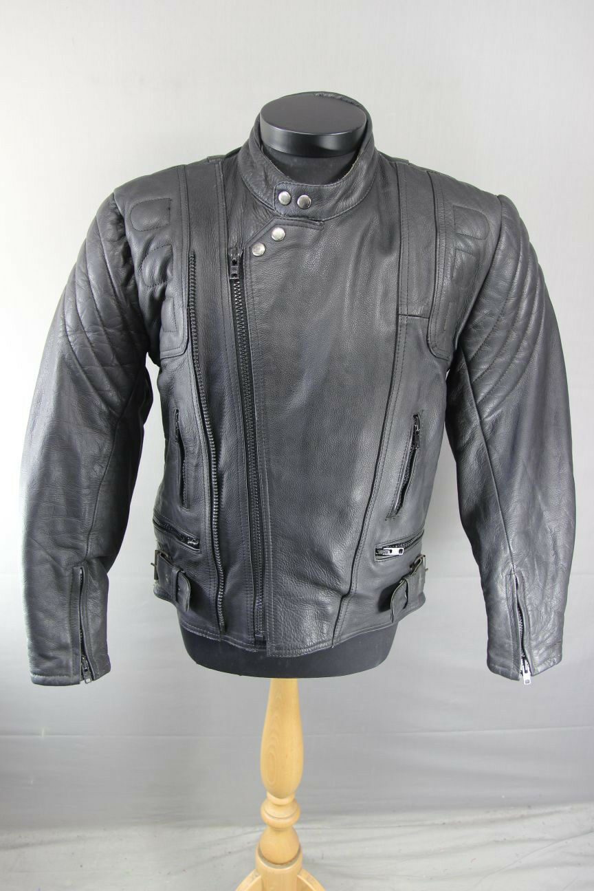 CLASSIC SPORTEX BISON BLACK COWHIDE LEATHER BIKER JACKET 38 INCH
