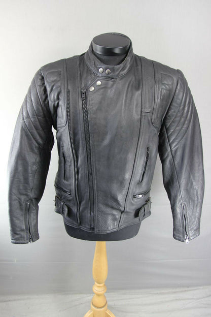CLASSIC SPORTEX BISON BLACK COWHIDE LEATHER BIKER JACKET 38 INCH