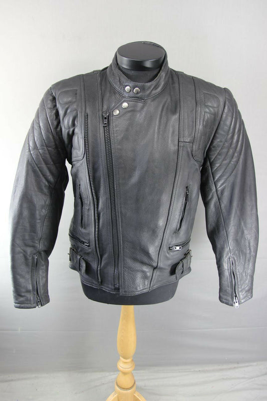 CLASSIC SPORTEX BISON BLACK COWHIDE LEATHER BIKER JACKET 38 INCH