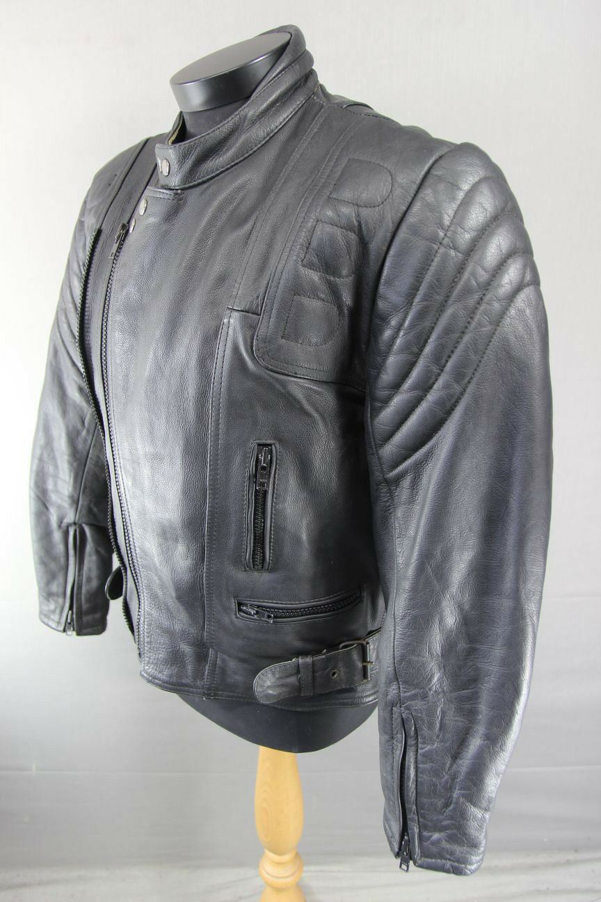 CLASSIC SPORTEX BISON BLACK COWHIDE LEATHER BIKER JACKET 38 INCH