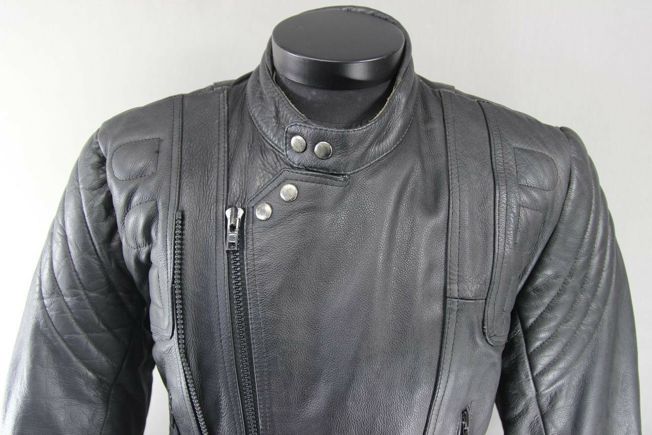 CLASSIC SPORTEX BISON BLACK COWHIDE LEATHER BIKER JACKET 38 INCH