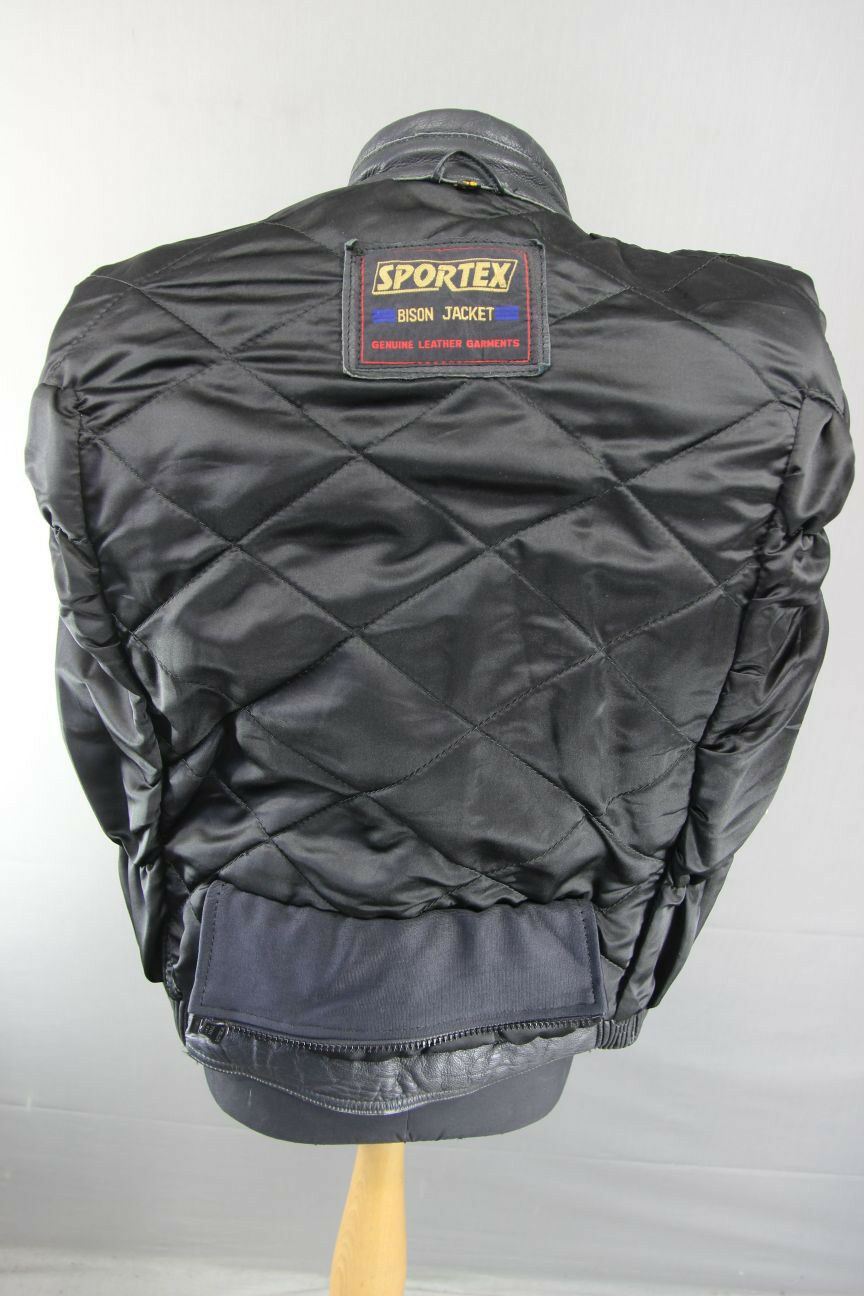 CLASSIC SPORTEX BISON BLACK COWHIDE LEATHER BIKER JACKET 38 INCH