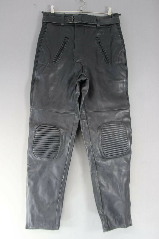 BUFFALO BLACK LEATHER BIKER TROUSERS: WAIST 30 INCHES/INSIDE LEG 29 INCHES