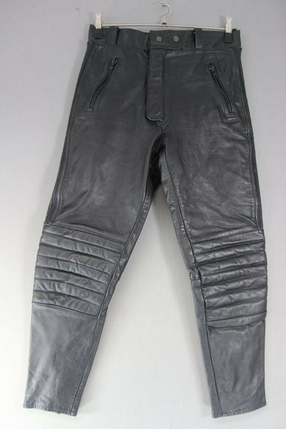 BOBO COLLECTION BLACK LEATHER BIKER TROUSERS: WAIST 30 INCH/INSIDE LEG 28 INCH