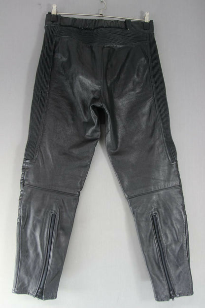 BOBO COLLECTION BLACK LEATHER BIKER TROUSERS: WAIST 30 INCH/INSIDE LEG 28 INCH