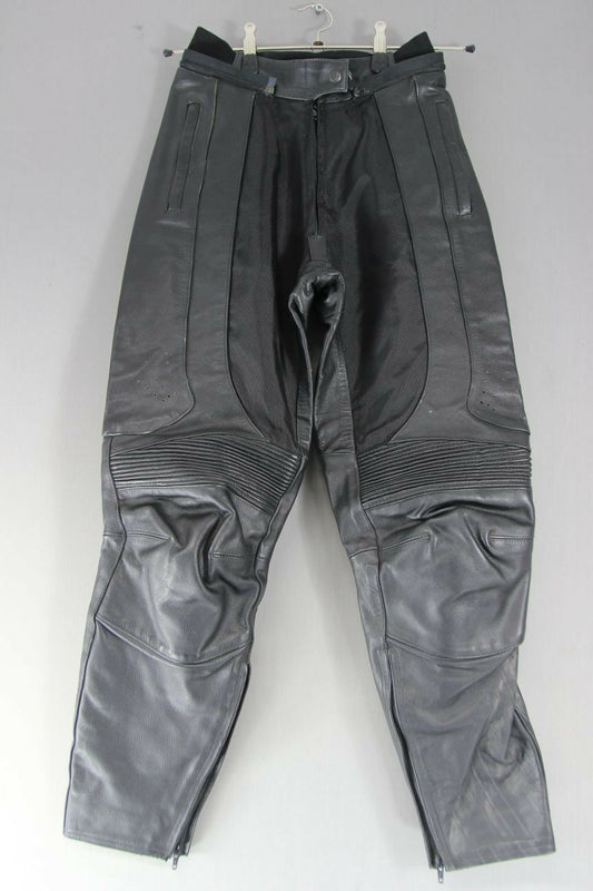 HEIN GERICKE LEATHER BIKER TROUSERS + CE ARMOUR SIZE 10: WAIST 28/INSIDE LEG 29"