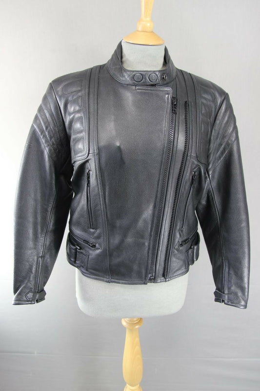 CLASSIC BLACK LEATHER RIDER BIKER JACKET SIZE 12/EUROPEAN SIZE 38