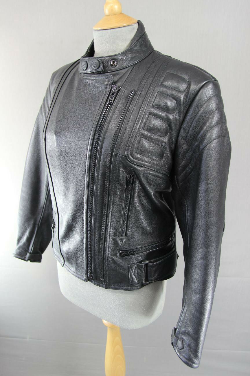 CLASSIC BLACK LEATHER RIDER BIKER JACKET SIZE 12/EUROPEAN SIZE 38