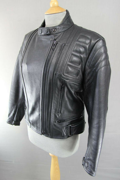 CLASSIC BLACK LEATHER RIDER BIKER JACKET SIZE 12/EUROPEAN SIZE 38