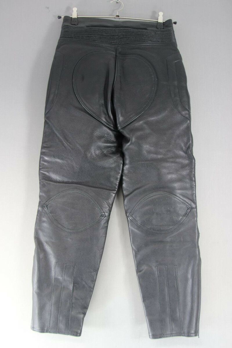 BUFFALO BLACK LEATHER BIKER TROUSERS + CE ARMOUR SIZE 10:WAIST 28/INSIDE LEG 29"