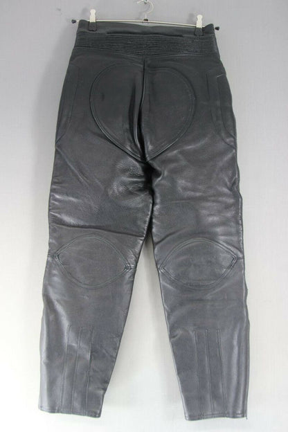 BUFFALO BLACK LEATHER BIKER TROUSERS + CE ARMOUR SIZE 10:WAIST 28/INSIDE LEG 29"