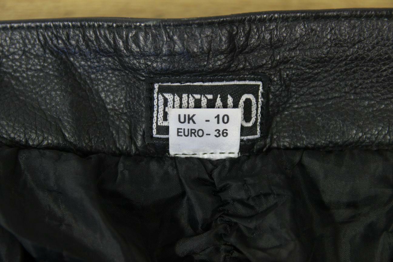 BUFFALO BLACK LEATHER BIKER TROUSERS + CE ARMOUR SIZE 10:WAIST 28/INSIDE LEG 29"