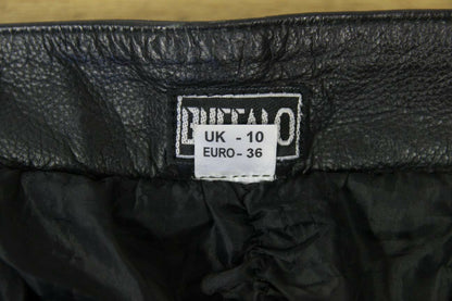 BUFFALO BLACK LEATHER BIKER TROUSERS + CE ARMOUR SIZE 10:WAIST 28/INSIDE LEG 29"