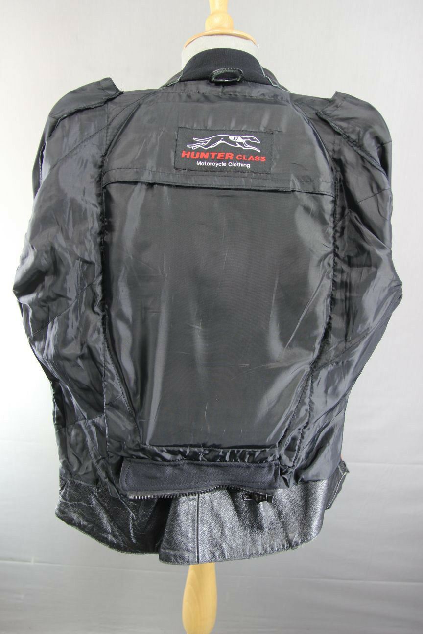 HUNTER CLASS BLACK, RED & SILVER LEATHER BIKER JACKET + REMOVABLE CE ARMOUR 36"