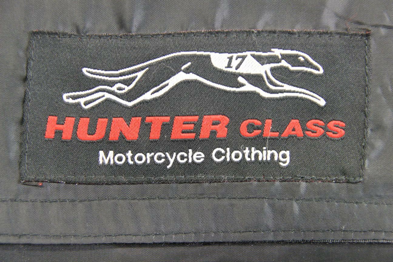 HUNTER CLASS BLACK, RED & SILVER LEATHER BIKER JACKET + REMOVABLE CE ARMOUR 36"