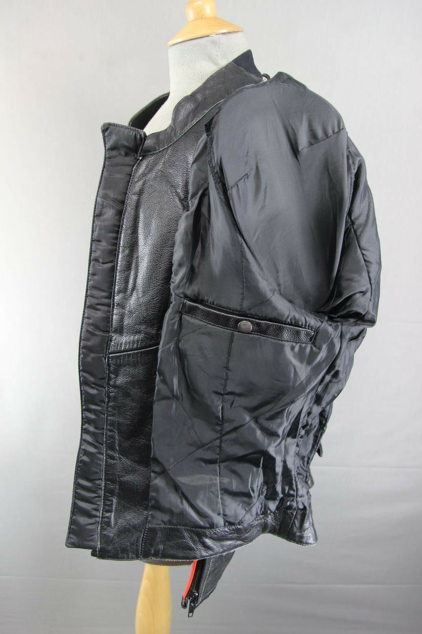 HUNTER CLASS BLACK, RED & SILVER LEATHER BIKER JACKET + REMOVABLE CE ARMOUR 36"
