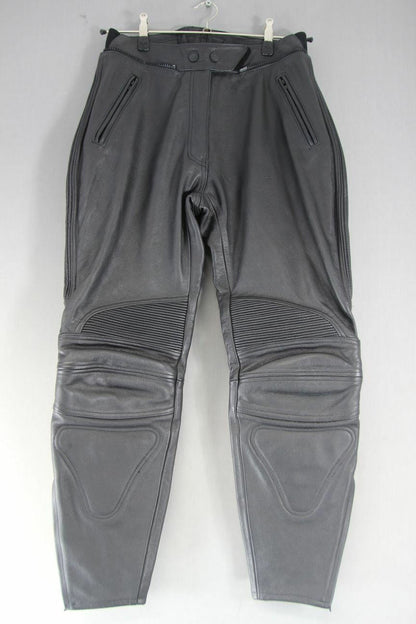 WEISE BLACK LEATHER BIKER TROUSERS SIZE 14: WAIST 30 INCH/INSIDE LEG 28.5 INCH