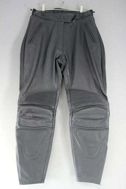 WEISE BLACK LEATHER BIKER TROUSERS SIZE 14: WAIST 30 INCH/INSIDE LEG 28.5 INCH
