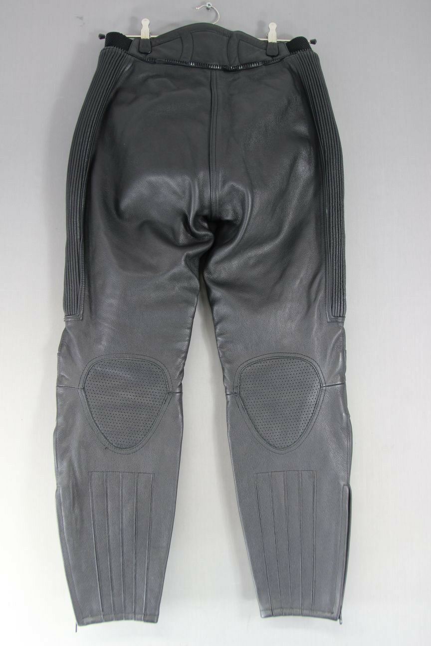 WEISE BLACK LEATHER BIKER TROUSERS SIZE 14: WAIST 30 INCH/INSIDE LEG 28.5 INCH