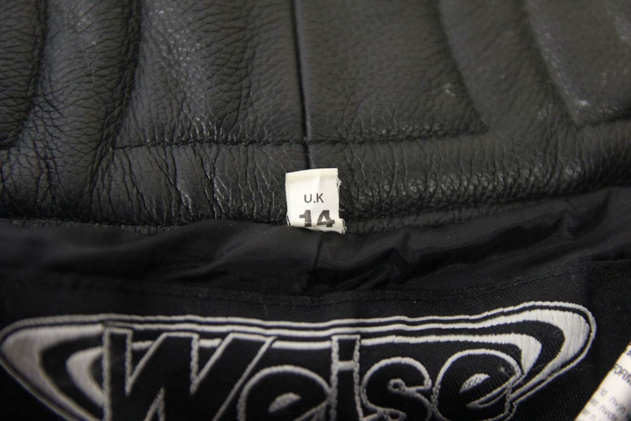 WEISE BLACK LEATHER BIKER TROUSERS SIZE 14: WAIST 30 INCH/INSIDE LEG 28.5 INCH