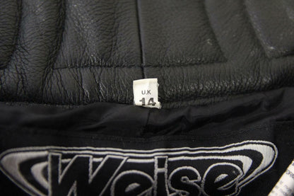 WEISE BLACK LEATHER BIKER TROUSERS SIZE 14: WAIST 30 INCH/INSIDE LEG 28.5 INCH