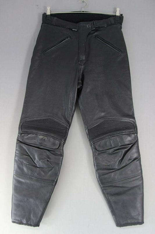 JUST BIKERS BLACK LEATHER TROUSERS SIZE 14: WAIST 30 INCHES/INSIDE LEG 29 INCHES