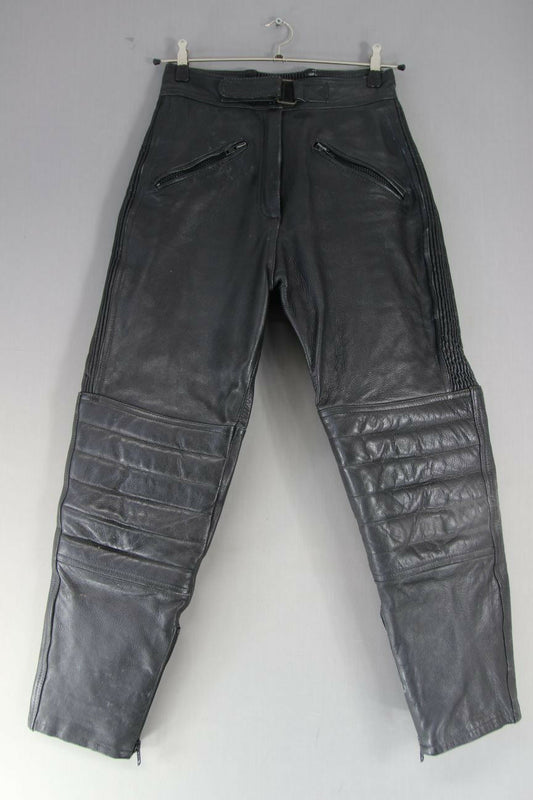 BLACK DYNAMIC LEATHERS BIKER TROUSERS SIZE14 (SHORT FIT) WAIST 28/INSIDE LEG 29"