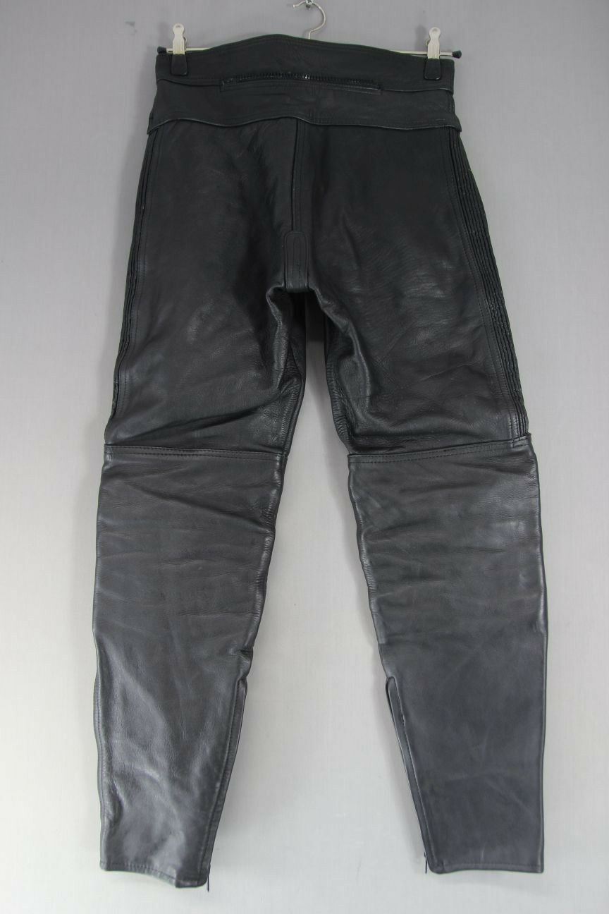 BLACK DYNAMIC LEATHERS COWHIDE BIKER TROUSERS SIZE 14: WAIST 30"/INSIDE LEG 30"