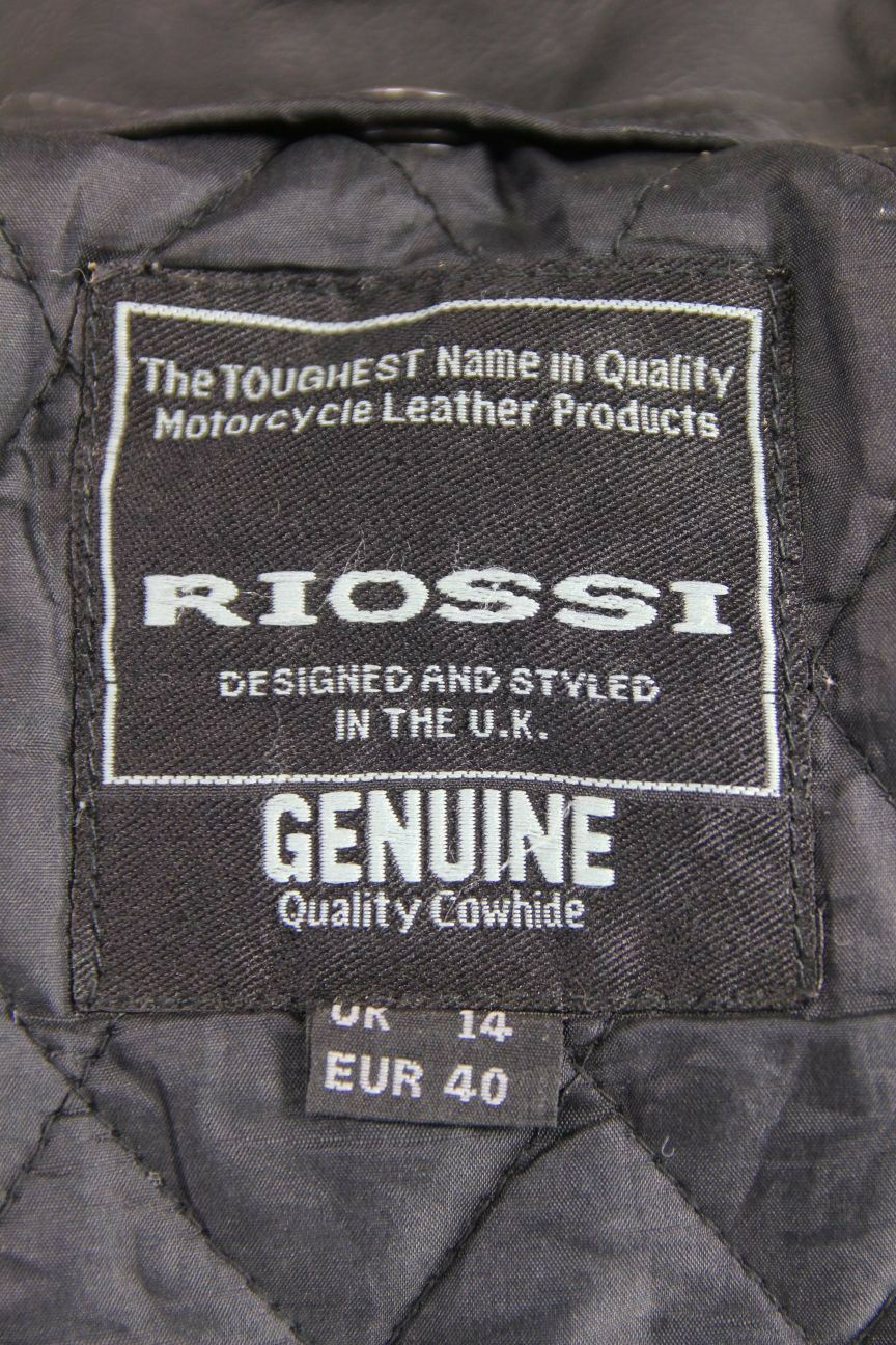 RIOSSI BLACK COWHIDE LEATHER BIKER JACKET + PROTECTORS & THERMAL LINING: SIZE 14