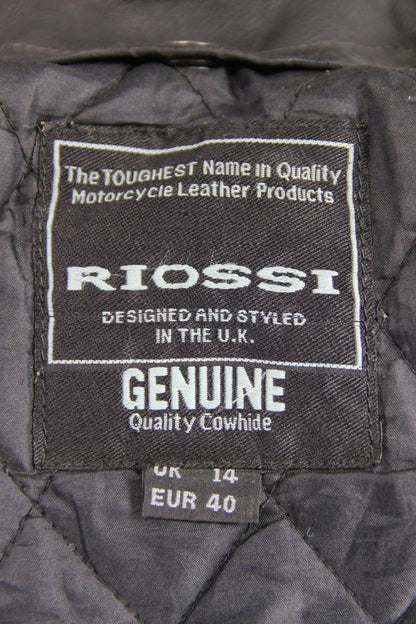 RIOSSI BLACK COWHIDE LEATHER BIKER JACKET + PROTECTORS & THERMAL LINING: SIZE 14