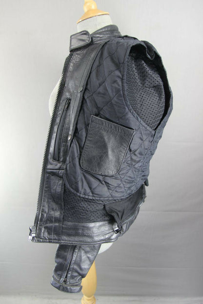 RIOSSI BLACK COWHIDE LEATHER BIKER JACKET + PROTECTORS & THERMAL LINING: SIZE 14