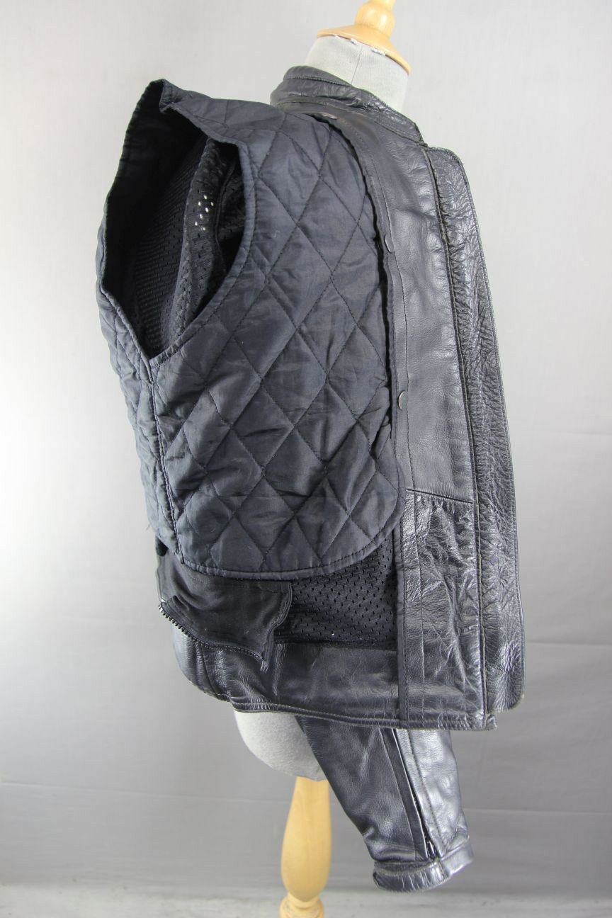 RIOSSI BLACK COWHIDE LEATHER BIKER JACKET + PROTECTORS & THERMAL LINING: SIZE 14