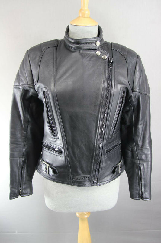 SUPERB QUALITY BLACK LEATHER SPORTEX A5 BIKER JACKET: SIZE 12