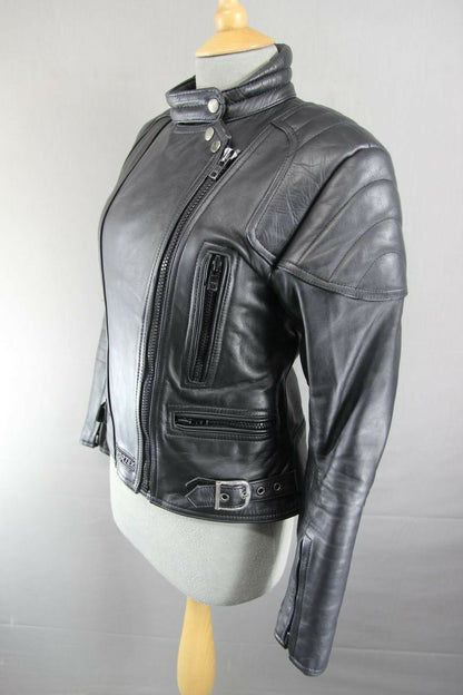 SUPERB QUALITY BLACK LEATHER SPORTEX A5 BIKER JACKET: SIZE 12