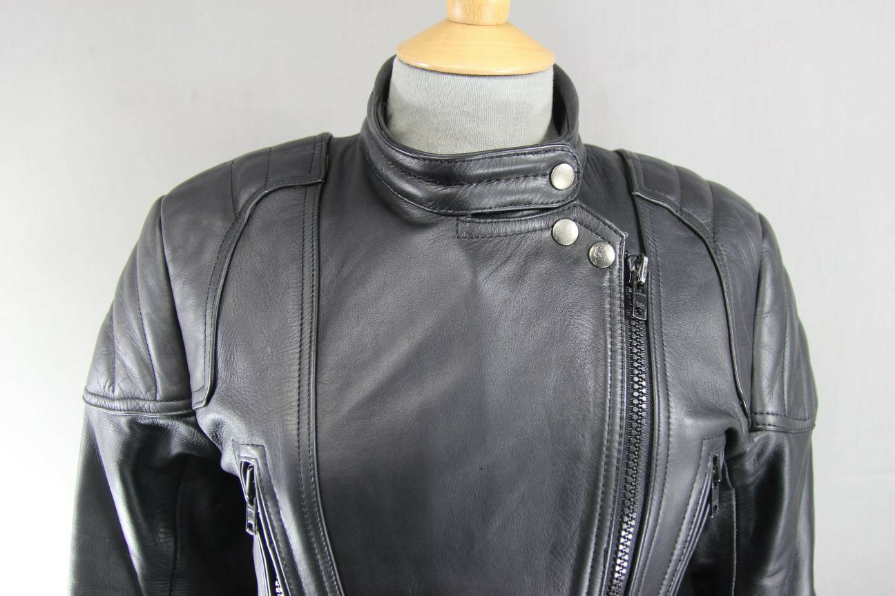 SUPERB QUALITY BLACK LEATHER SPORTEX A5 BIKER JACKET: SIZE 12