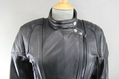 SUPERB QUALITY BLACK LEATHER SPORTEX A5 BIKER JACKET: SIZE 12