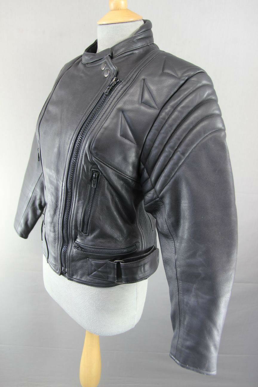 CLASSIC BLACK LEATHER BIKO BIKER JACKET: SIZE 12