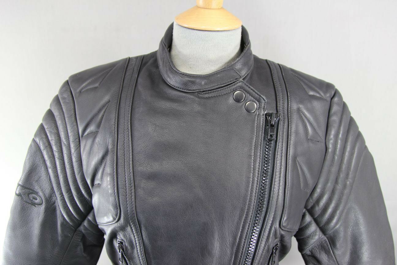 CLASSIC BLACK LEATHER BIKO BIKER JACKET: SIZE 12