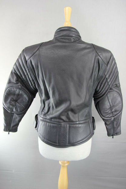 CLASSIC BLACK LEATHER BIKO BIKER JACKET: SIZE 12