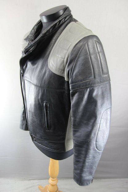 CLASSIC VINTAGE BLACK & GREY LEATHER BIKER JACKET 38 INCH