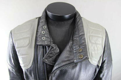 CLASSIC VINTAGE BLACK & GREY LEATHER BIKER JACKET 38 INCH
