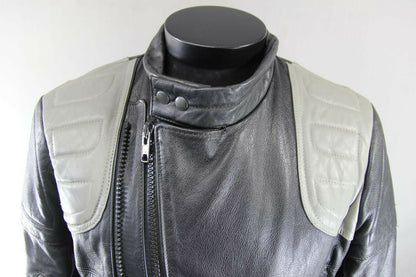 CLASSIC VINTAGE BLACK & GREY LEATHER BIKER JACKET 38 INCH