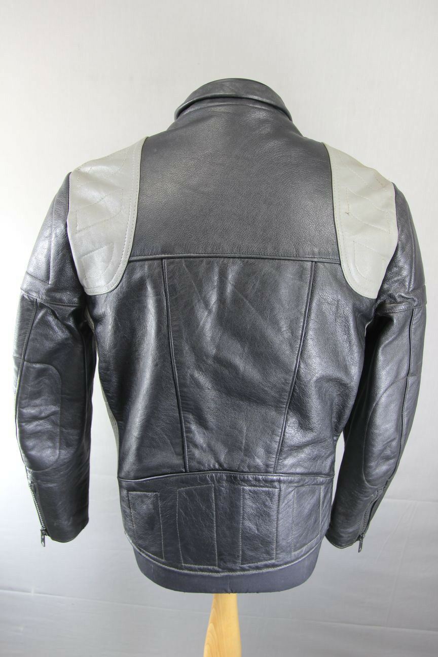 CLASSIC VINTAGE BLACK & GREY LEATHER BIKER JACKET 38 INCH